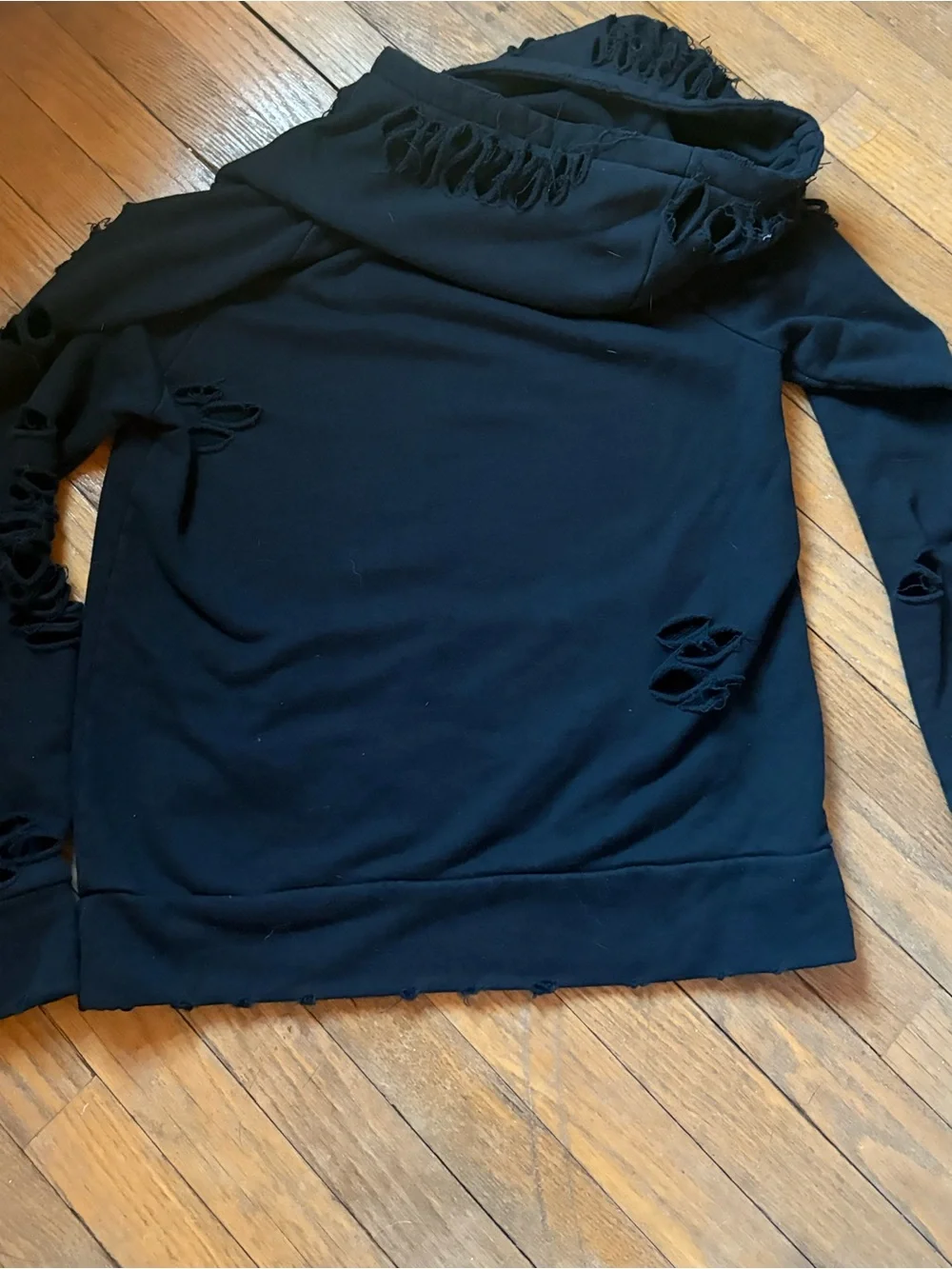 ALO Yoga Black Distressed Crewneck Hoodie